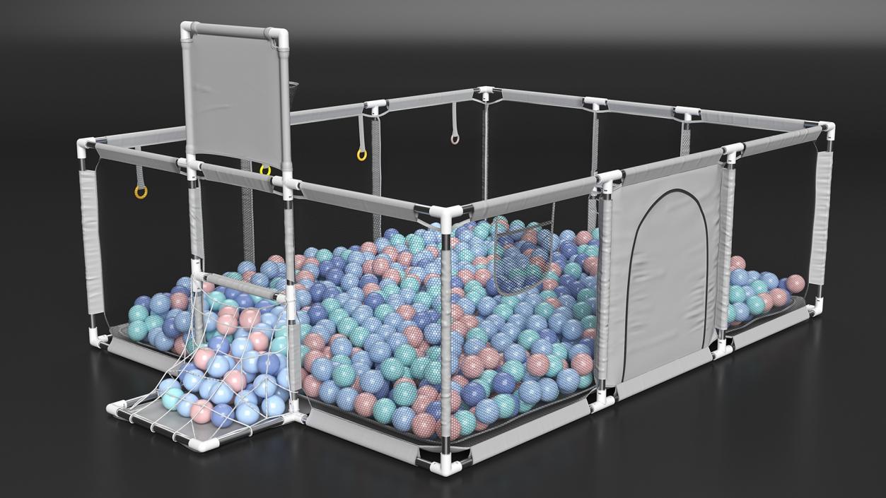 Grey Baby Playpen Full of Plastic Balls 3D model