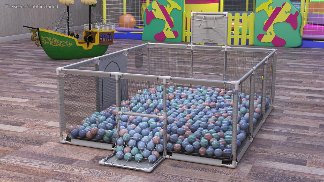 Grey Baby Playpen Full of Plastic Balls 3D model