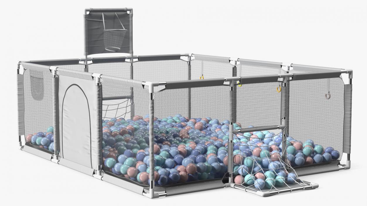 Grey Baby Playpen Full of Plastic Balls 3D model