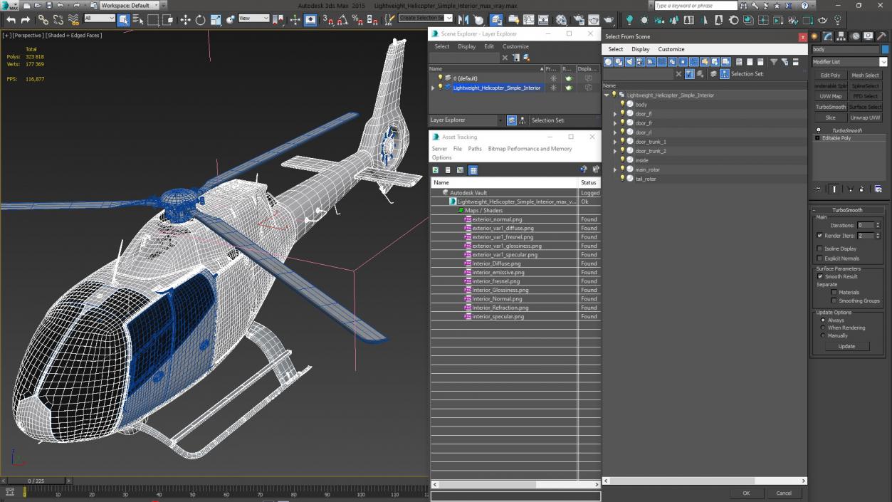 3D Lightweight Helicopter Simple Interior model