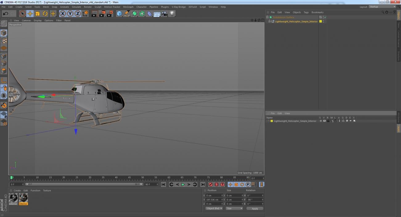 3D Lightweight Helicopter Simple Interior model