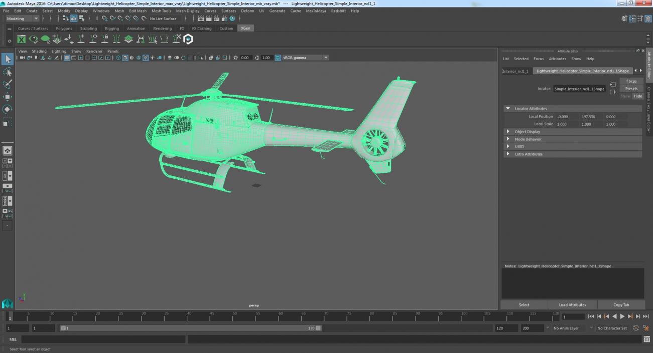 3D Lightweight Helicopter Simple Interior model