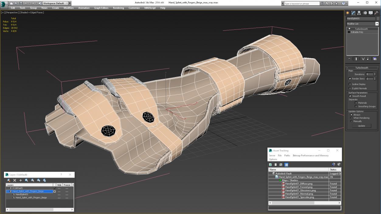 3D model Hand Splint with Fingers Beige