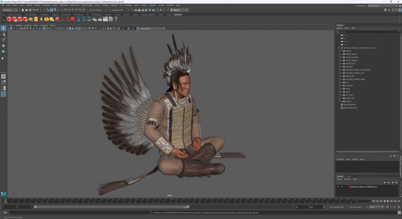 3D American Indian in Sitting Pose