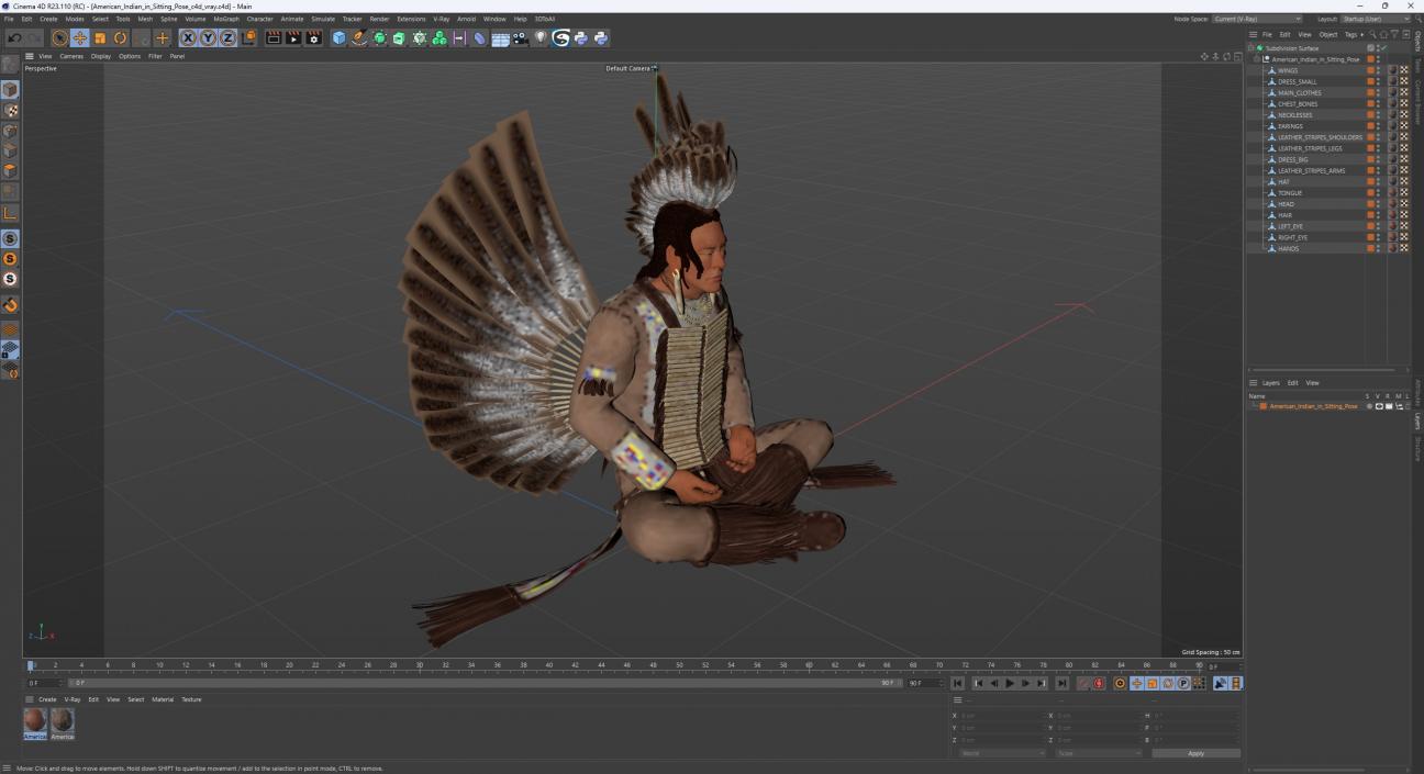 3D American Indian in Sitting Pose