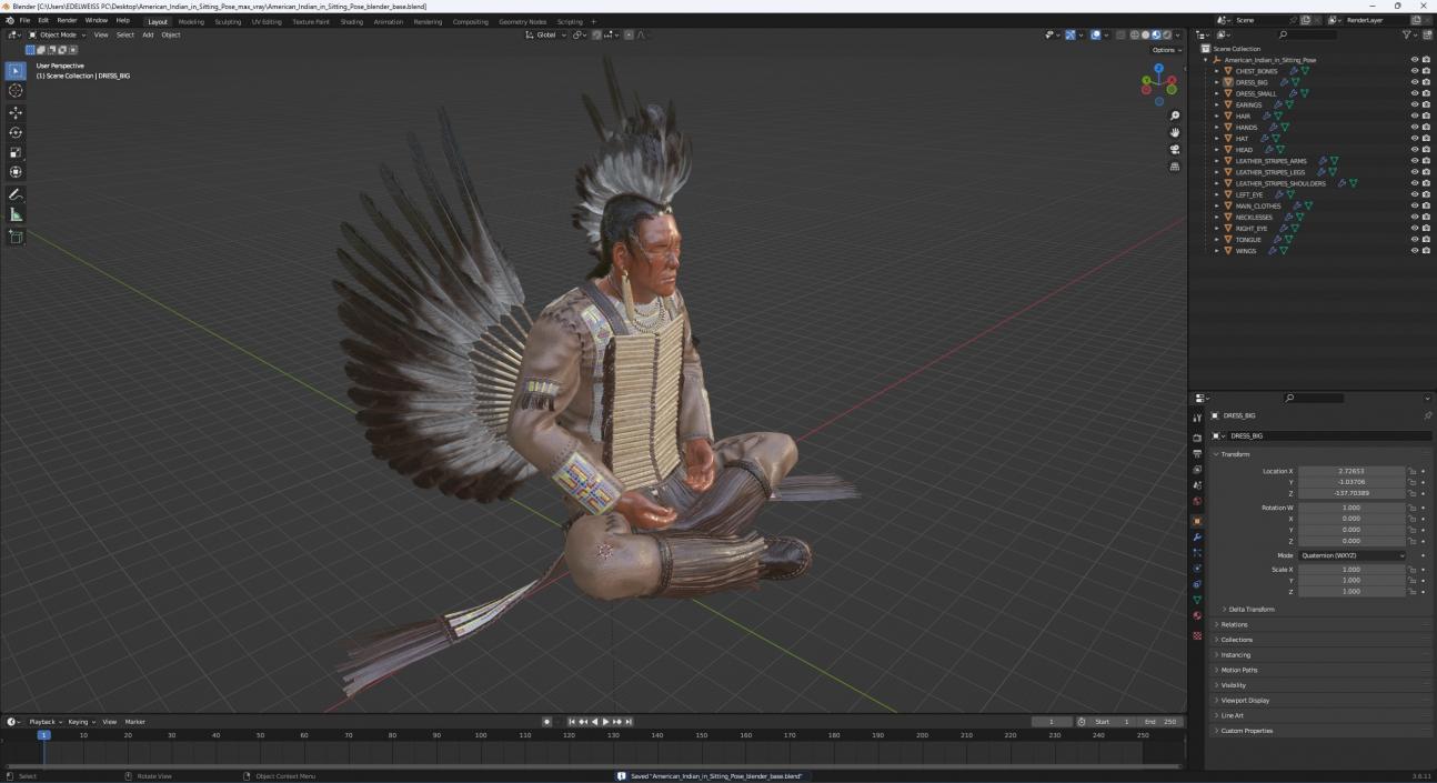 3D American Indian in Sitting Pose