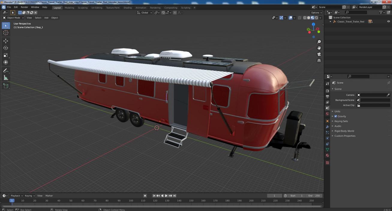 3D Classic Travel Trailer Red