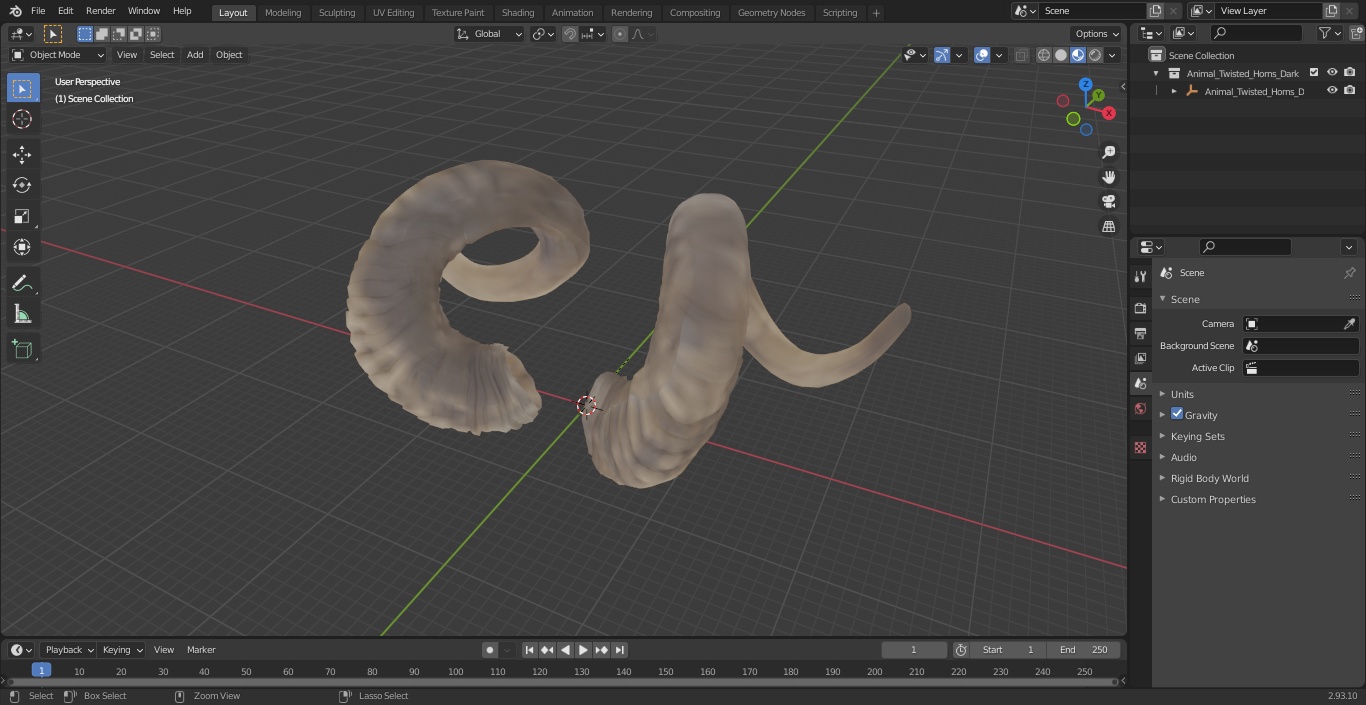 3D model Animal Twisted Horns Dark