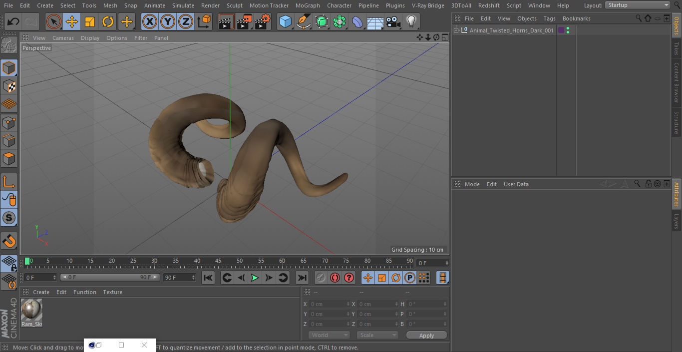 3D model Animal Twisted Horns Dark