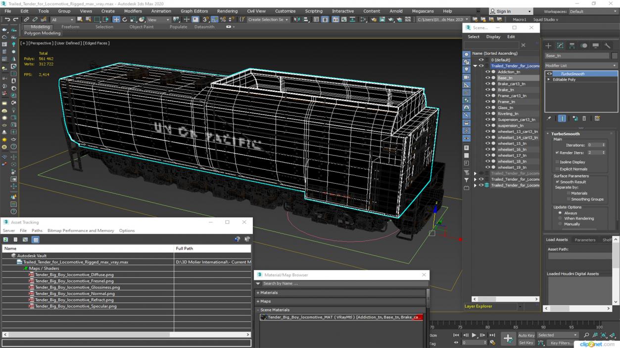 3D Trailed Tender for Locomotive Rigged 2 model