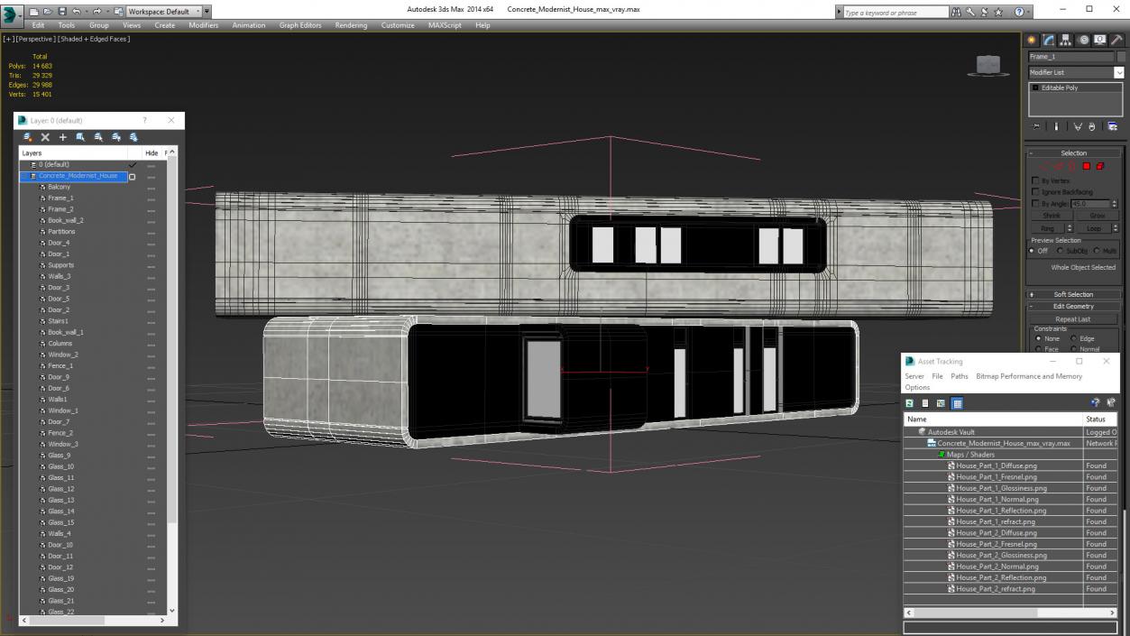 Concrete Modernist House 3D model