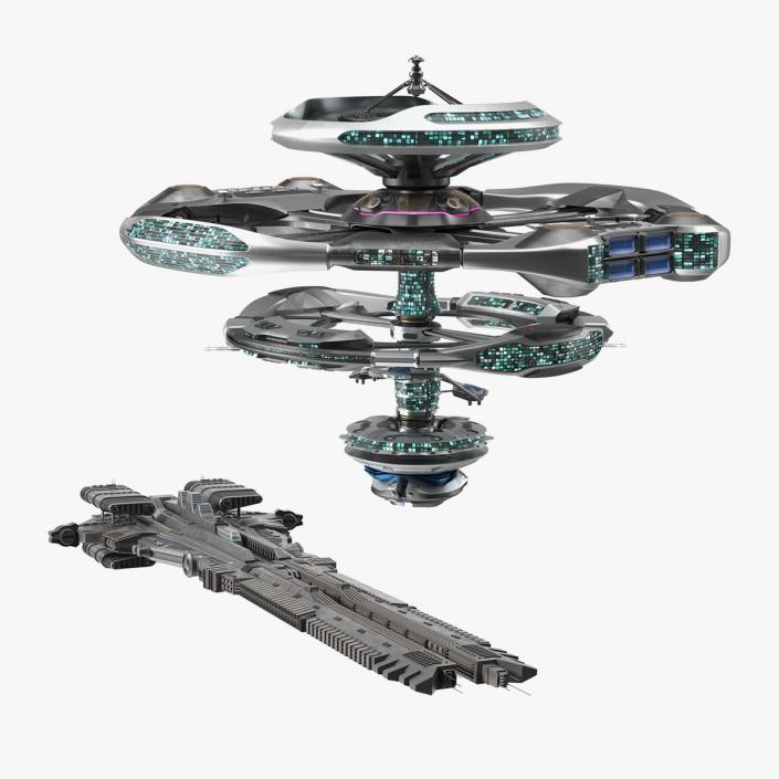 Sci Fi Space Station with Interplanetary Spacecraft Collection 3D