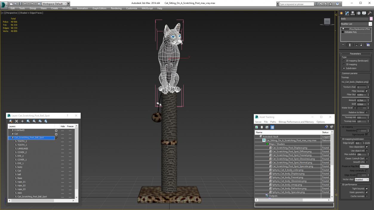 Cat Sitting On A Scratching Post 3D