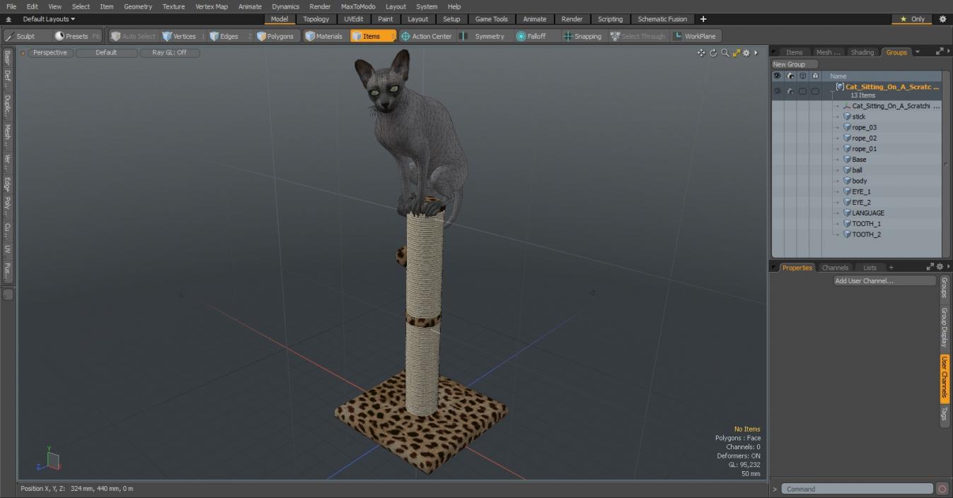 Cat Sitting On A Scratching Post 3D