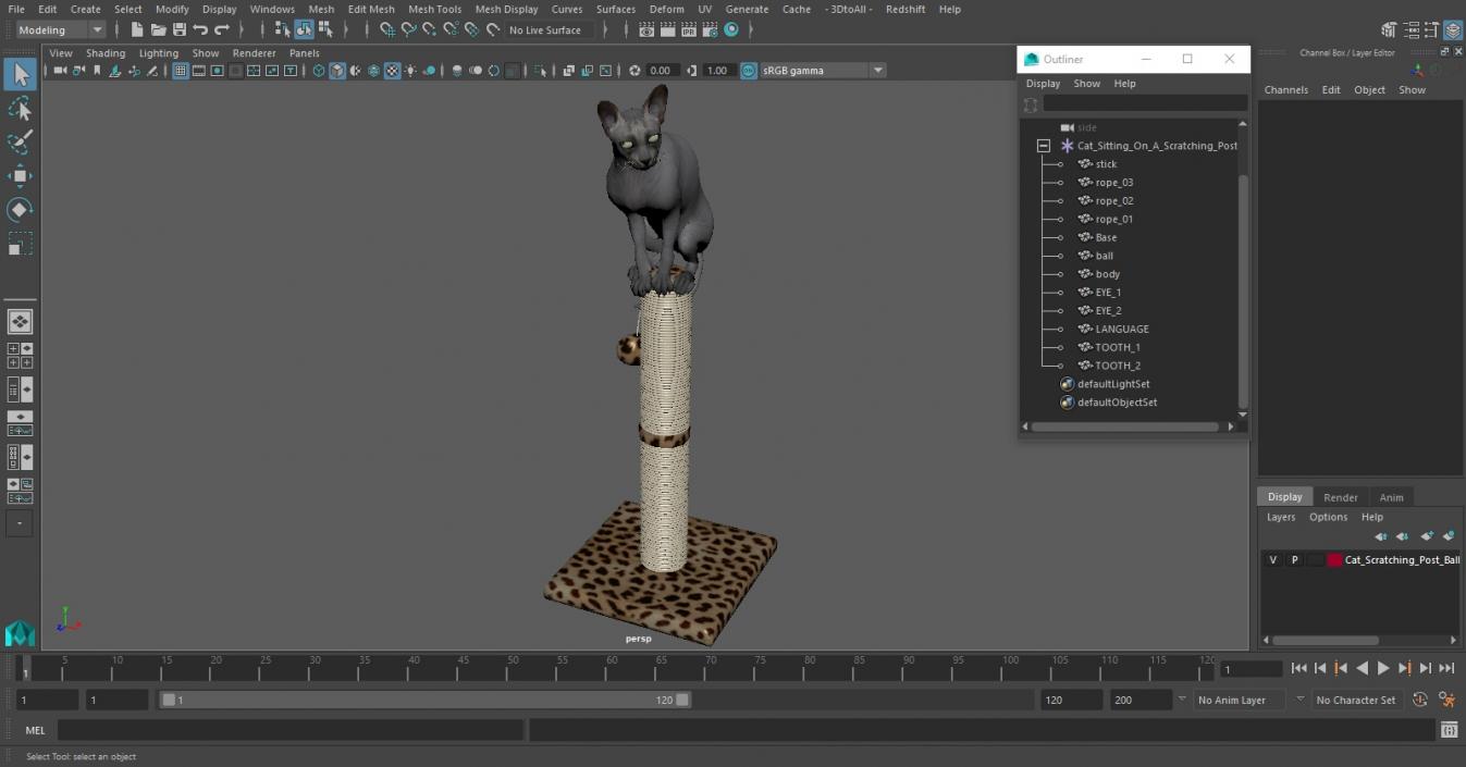 Cat Sitting On A Scratching Post 3D