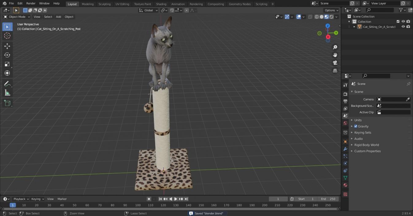 Cat Sitting On A Scratching Post 3D