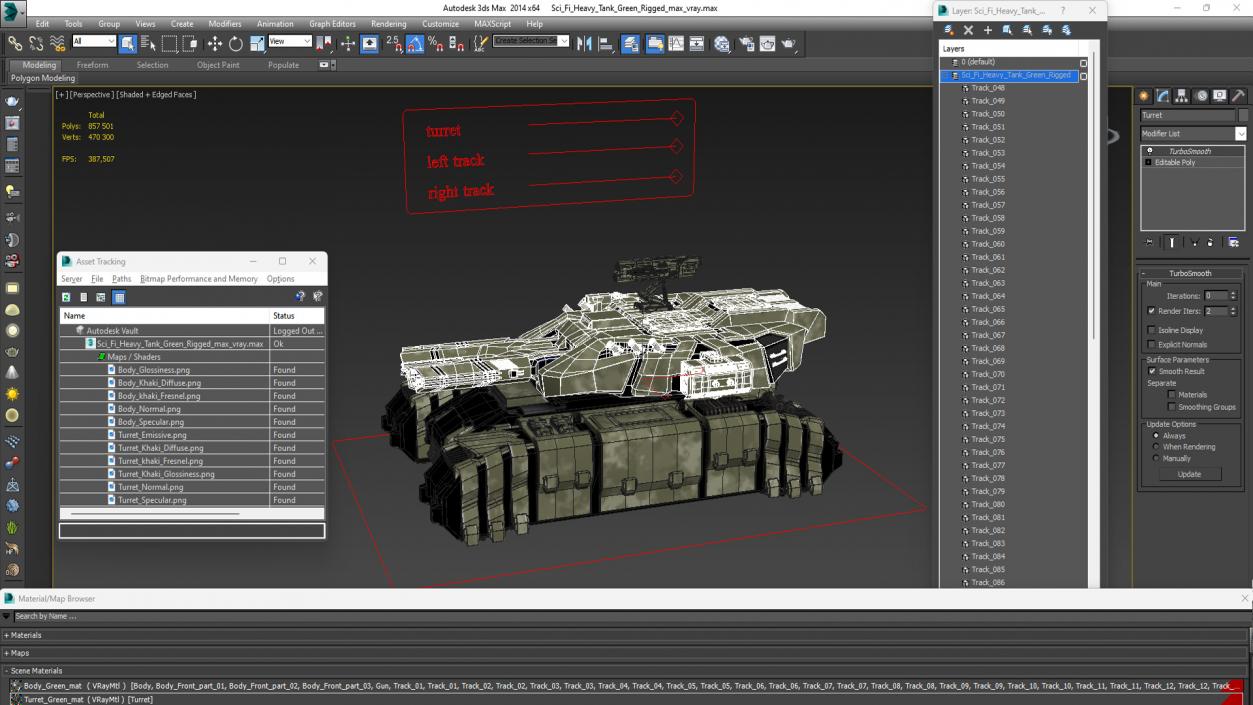 Sci Fi Heavy Tank Green Rigged 2 3D