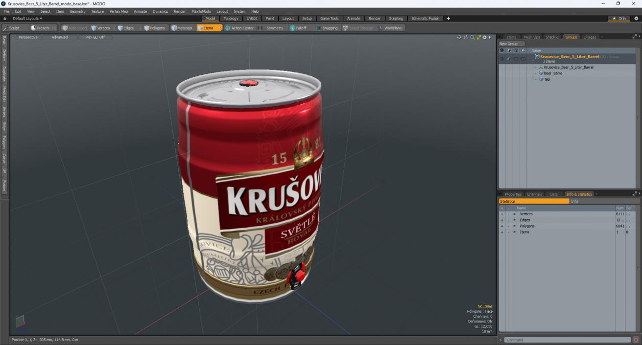 3D Krusovice Beer 5 Liter Barrel 2