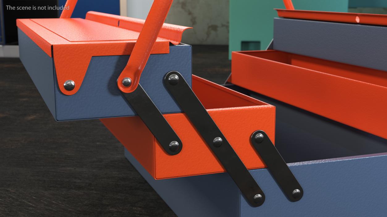 Metal Cantilever Tool Box Orange Rigged 3D model