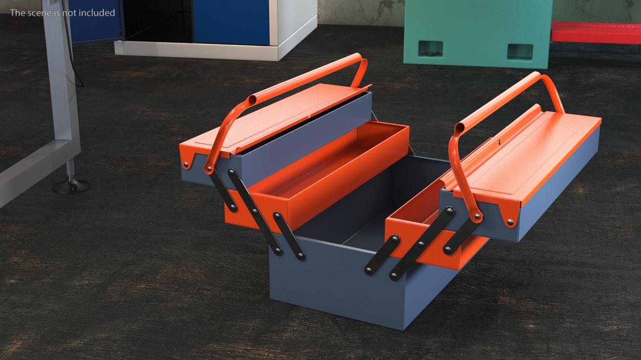 Metal Cantilever Tool Box Orange Rigged 3D model