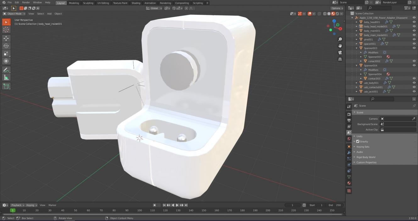 3D model Apple 12W USB Power Adapter Disassembled