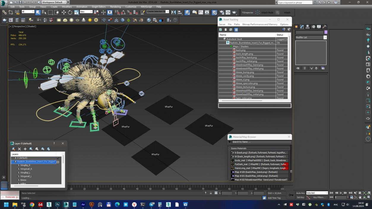 Realistic Bumblebee Insect Fur Rigged 3D