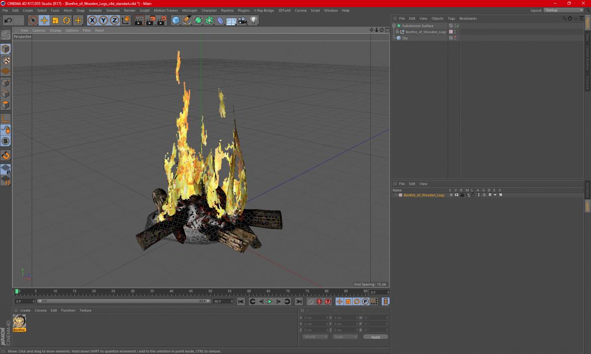 Bonfire of Wooden Logs 3D