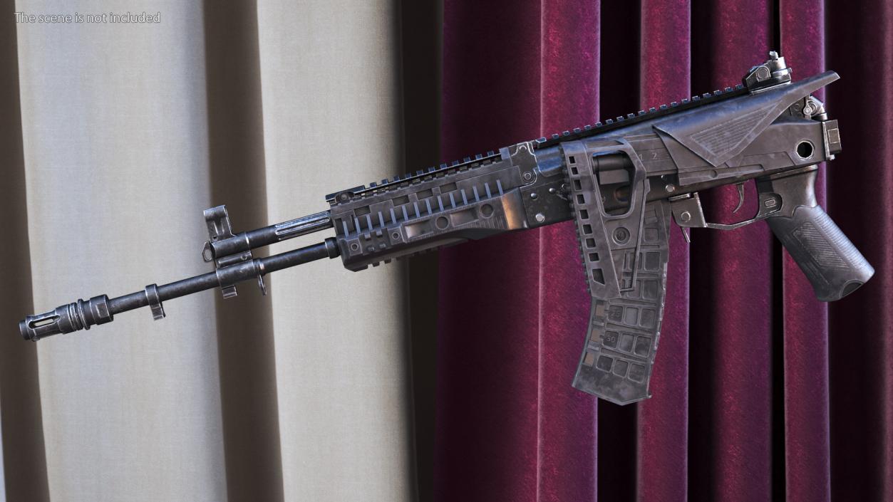 3D Worn Out Assault Rifle AK-12 Folded Stock