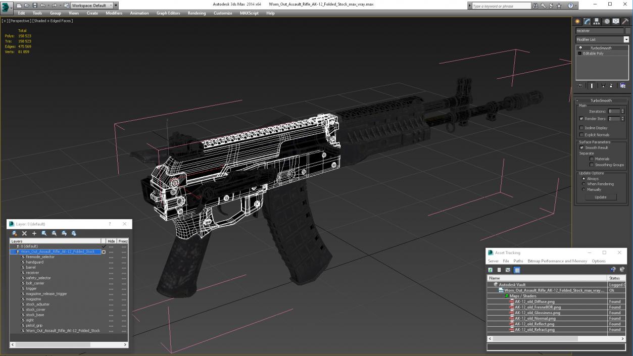 3D Worn Out Assault Rifle AK-12 Folded Stock