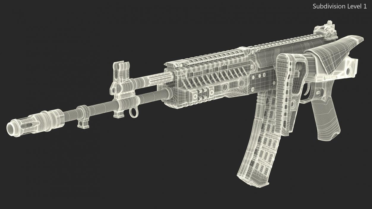 3D Worn Out Assault Rifle AK-12 Folded Stock