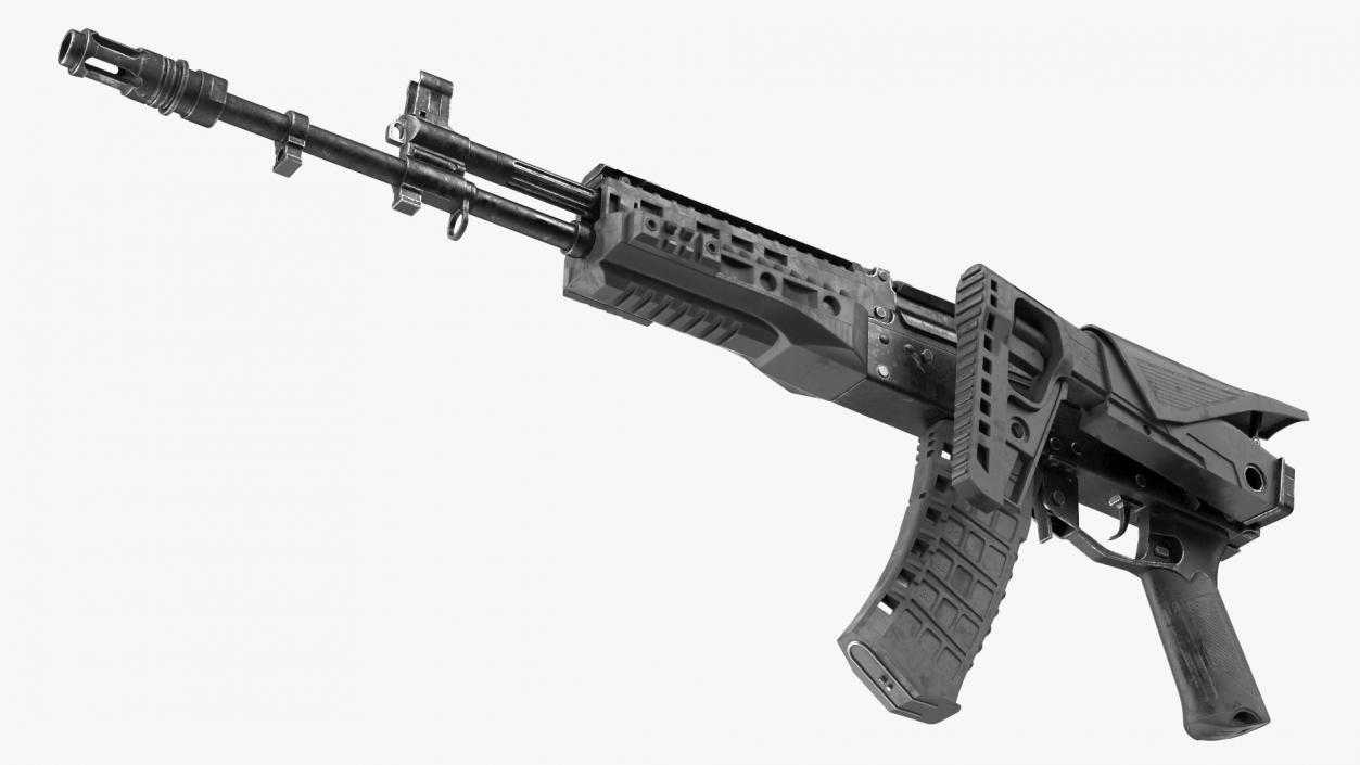 3D Worn Out Assault Rifle AK-12 Folded Stock