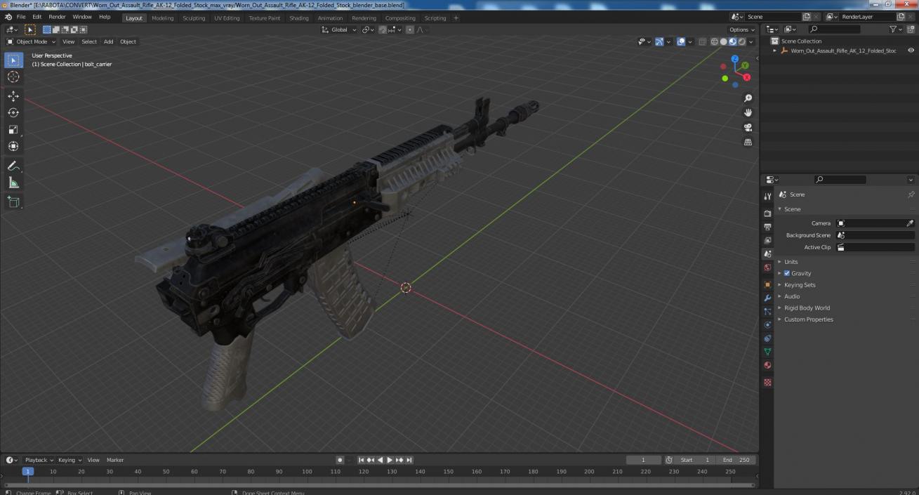 3D Worn Out Assault Rifle AK-12 Folded Stock