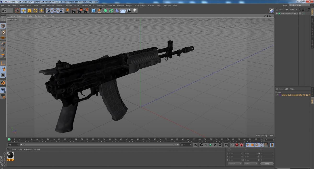 3D Worn Out Assault Rifle AK-12 Folded Stock