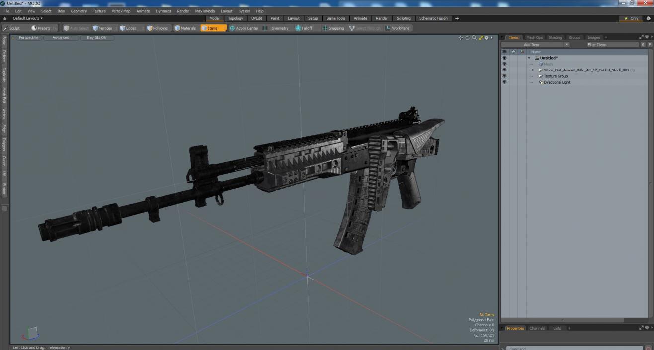 3D Worn Out Assault Rifle AK-12 Folded Stock