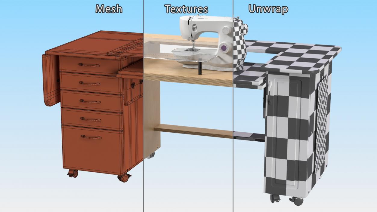 3D Horn Elements Sewing Table Unit Rigged model