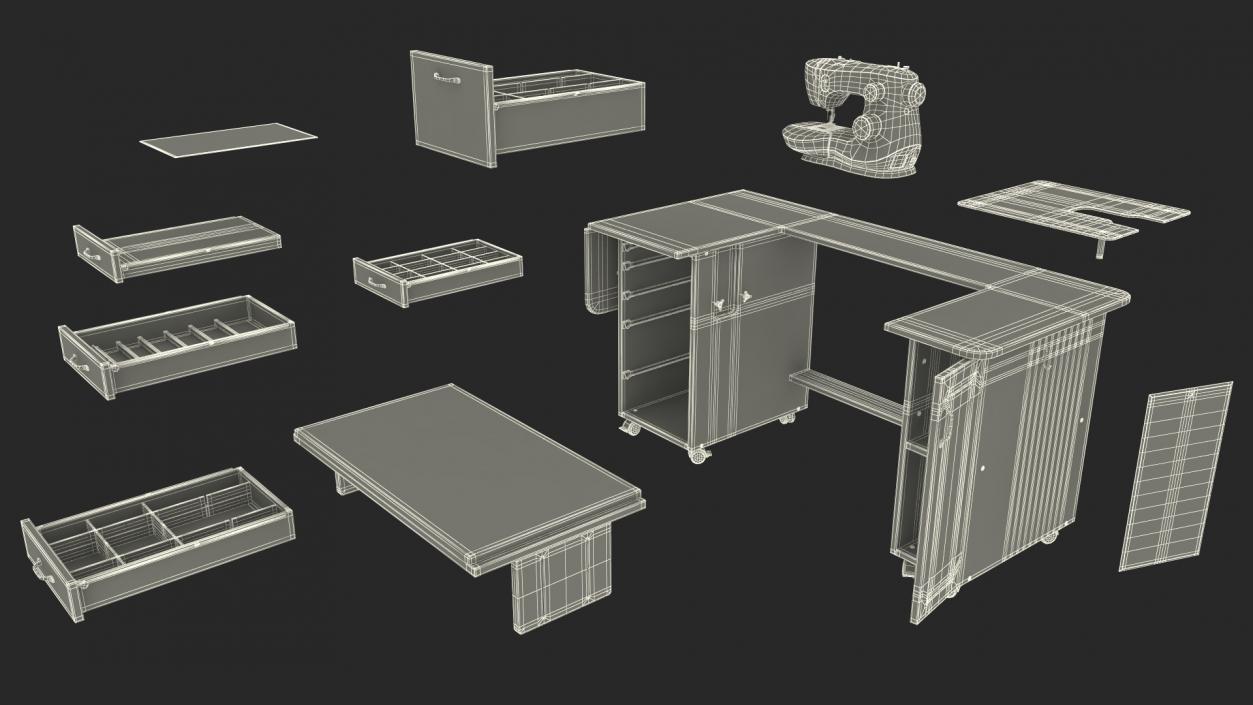 3D Horn Elements Sewing Table Unit Rigged model