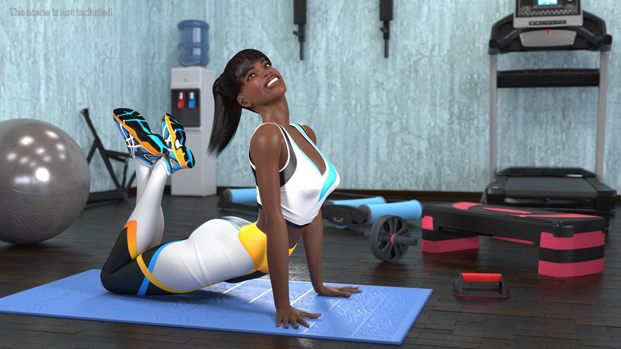 Dark Skin Fitness Woman Lying Pose 3D model