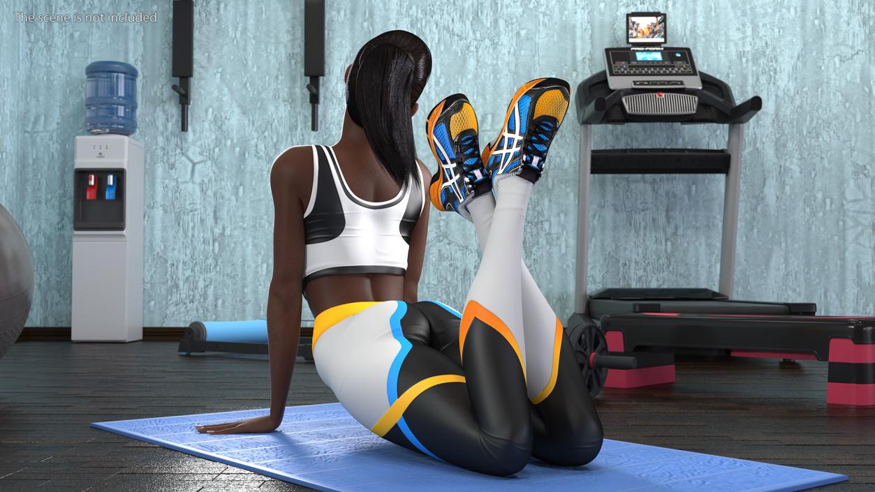 Dark Skin Fitness Woman Lying Pose 3D model