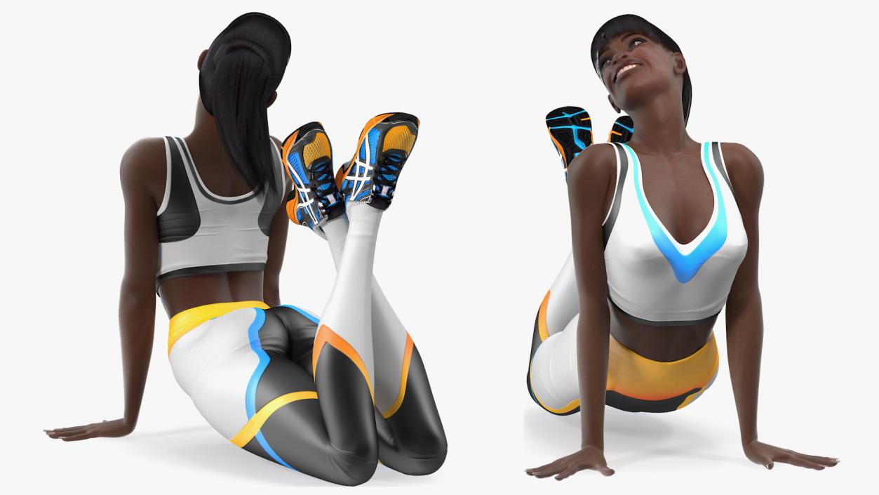 Dark Skin Fitness Woman Lying Pose 3D model