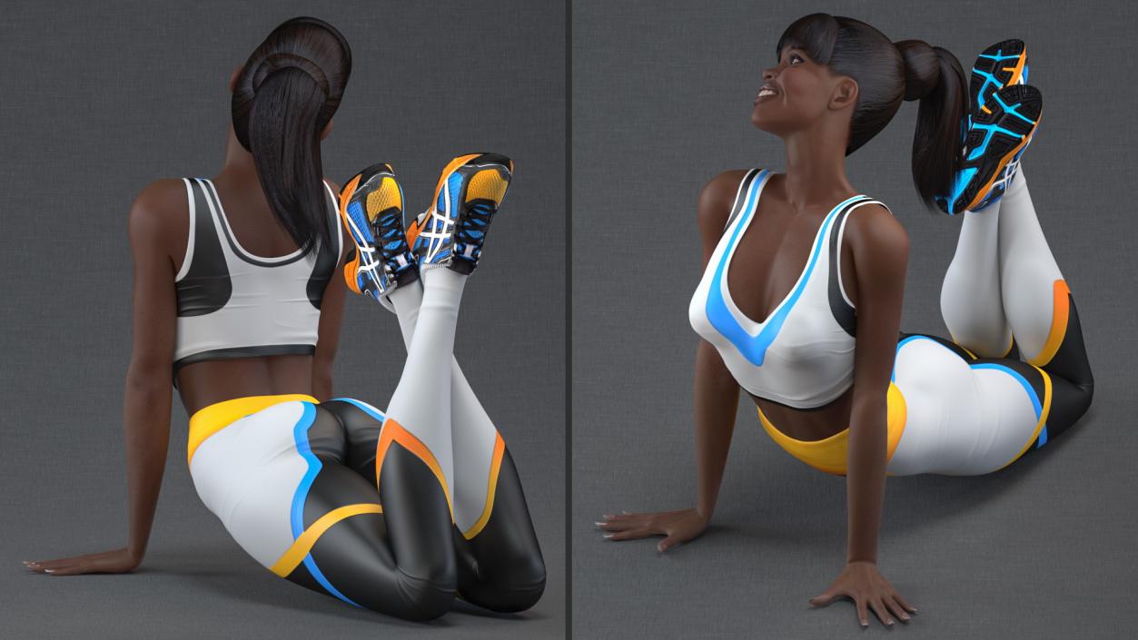 Dark Skin Fitness Woman Lying Pose 3D model