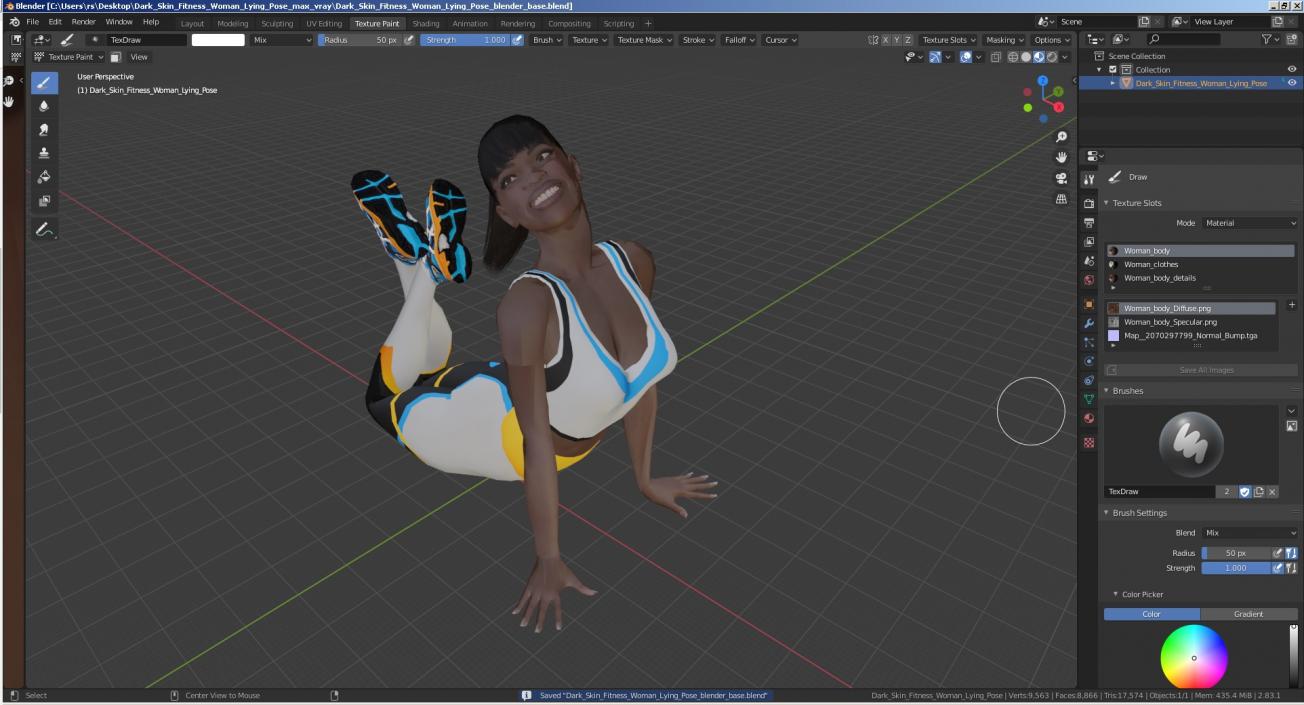 Dark Skin Fitness Woman Lying Pose 3D model