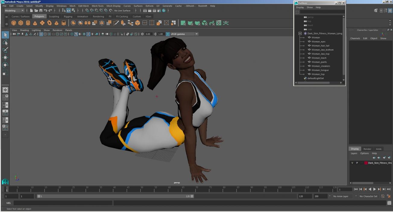 Dark Skin Fitness Woman Lying Pose 3D model