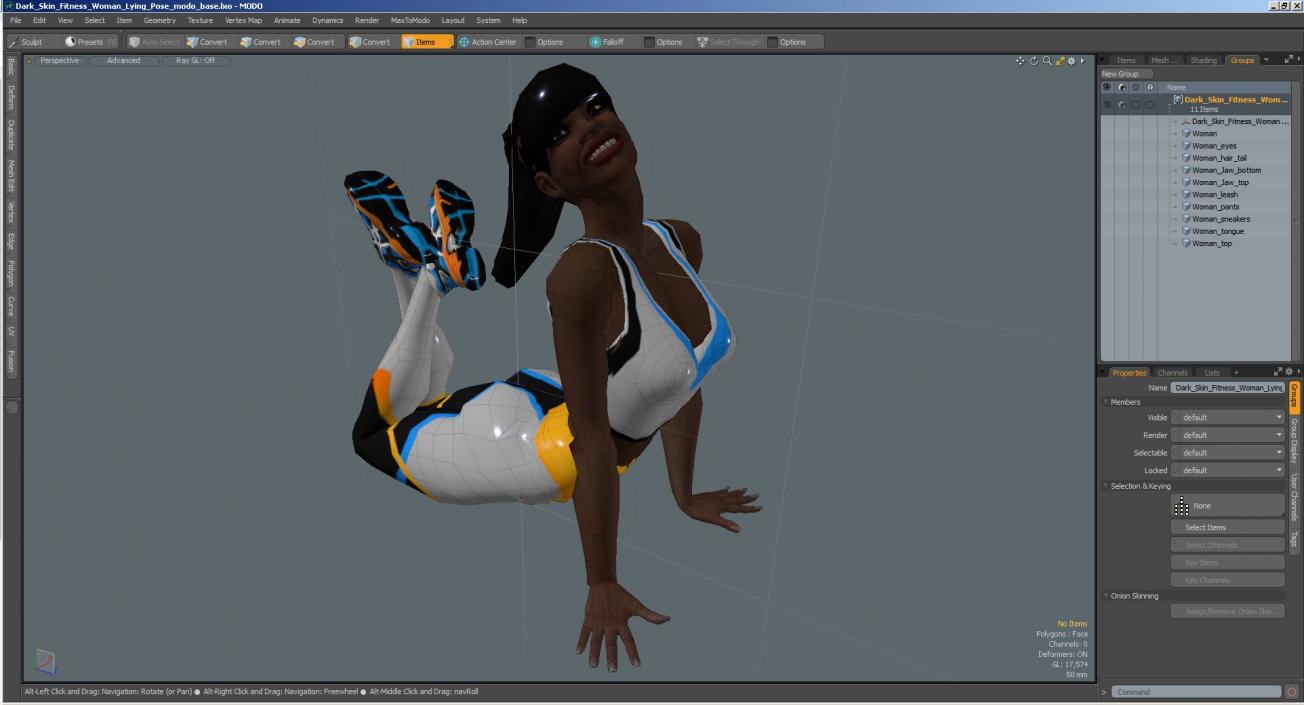 Dark Skin Fitness Woman Lying Pose 3D model