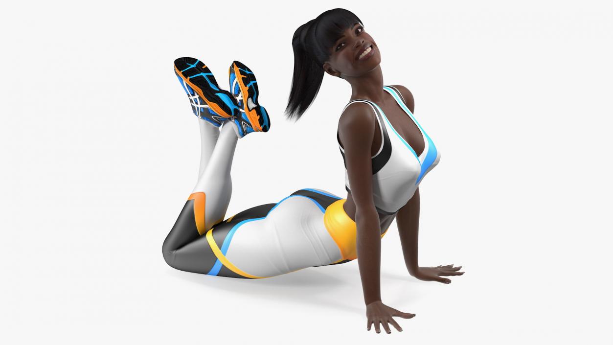 Dark Skin Fitness Woman Lying Pose 3D model