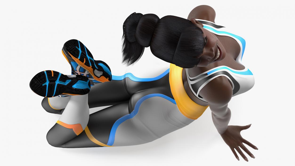 Dark Skin Fitness Woman Lying Pose 3D model