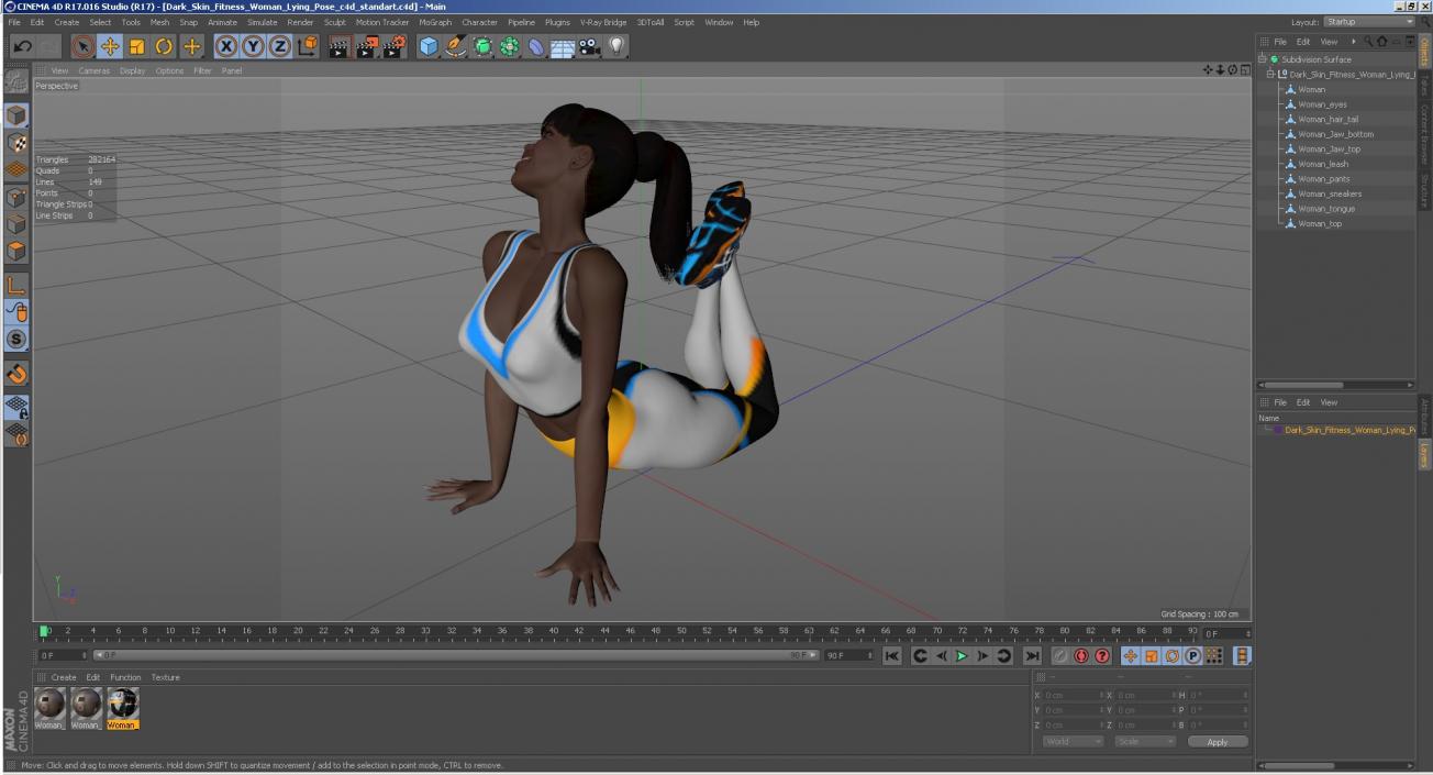 Dark Skin Fitness Woman Lying Pose 3D model