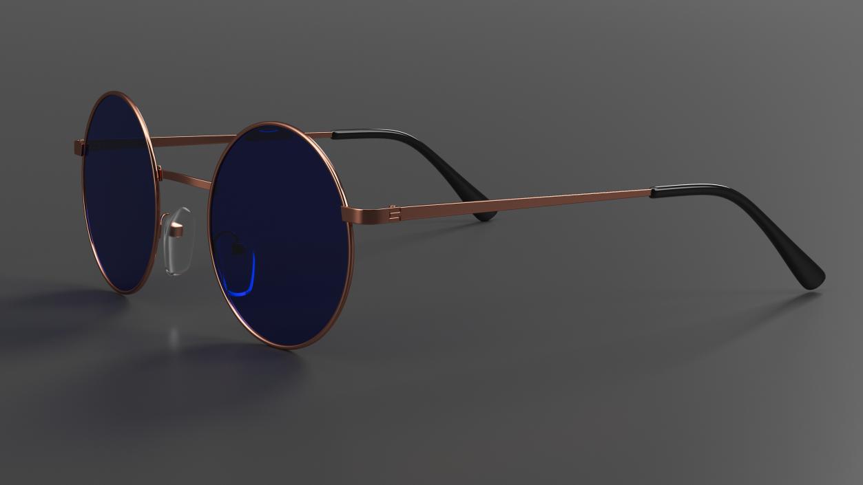 3D Copper Round Circle Frame with Blue Lens Glasses model