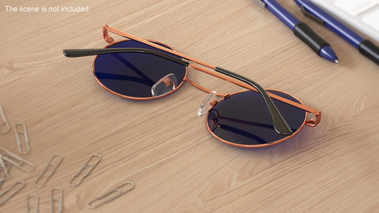 3D Copper Round Circle Frame with Blue Lens Glasses model