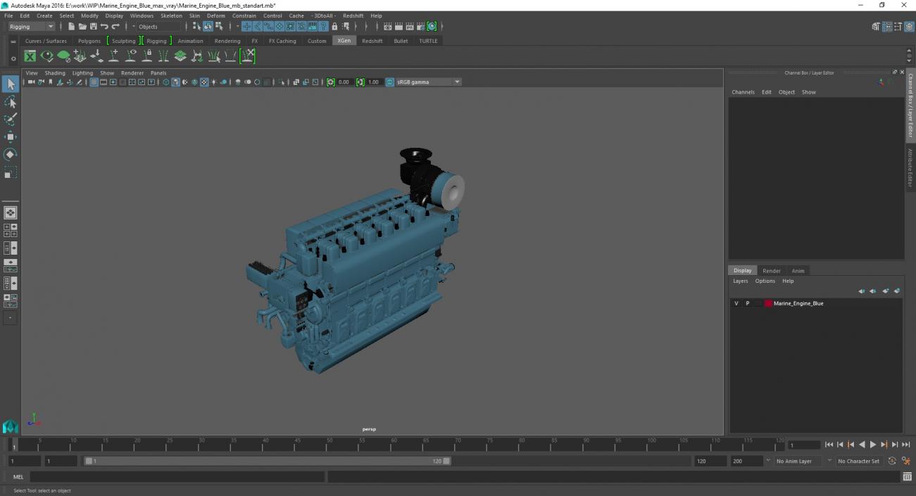 3D model Marine Engine Blue 2