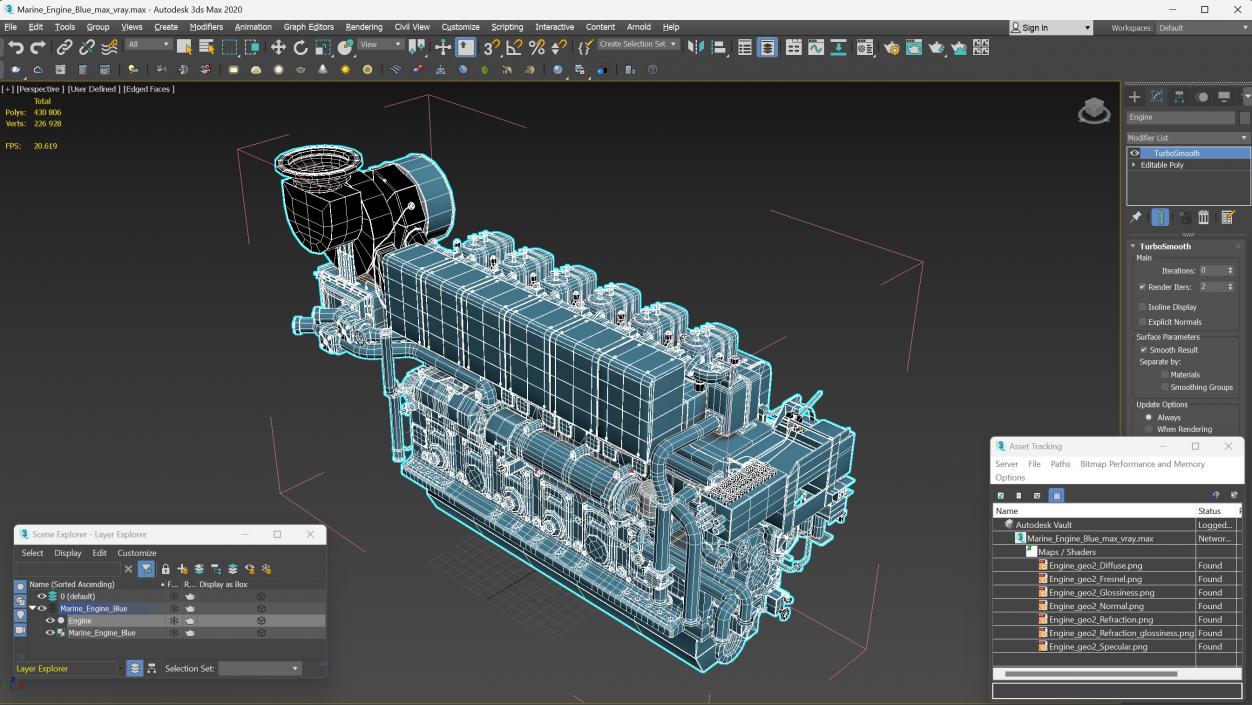 3D model Marine Engine Blue 2